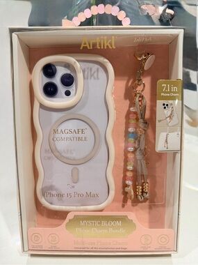 Mystic Bloom Pink/Cream MagSafe Compatible iPhone 15 Pro Max Case & Phone Charm